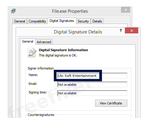 Screenshot of the Ubi Soft Entertainment certificate